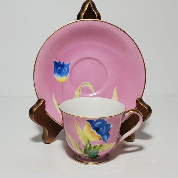 Chugai Demitasse Cup and Saucer Small Pink Blue Flowers - Picture 5 of 10